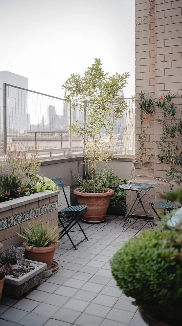 This small rooftop terrace, a vibrant rooftop flower garden, transforms a small space into an urban rooftop deck oasis. Find inspiration for your own rooftop garden design and terrace lounge ideas with this charming rooftop patio.