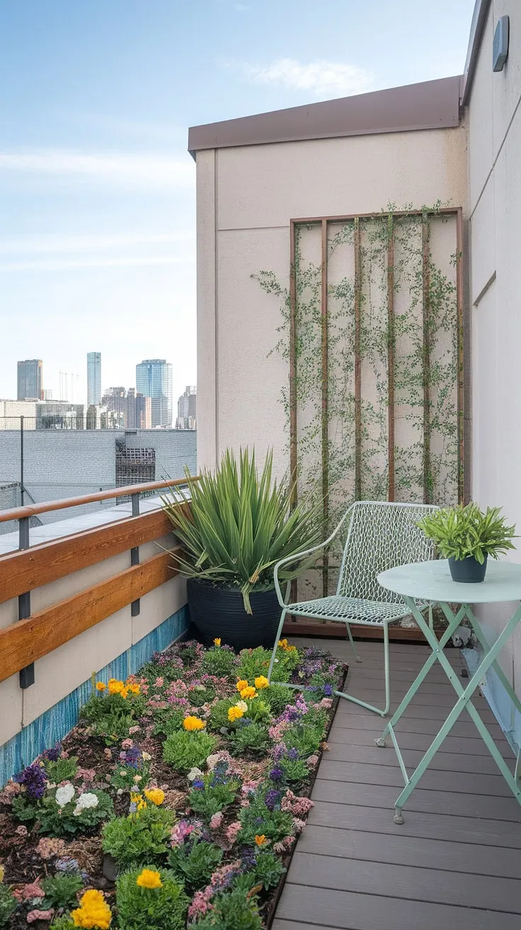 Escape the city bustle on this tranquil terrace rooftop. A small rooftop terrace, perfectly designed with rooftop garden design elements, offering inspiring terrace lounge ideas and small terrace ideas for your own urban rooftop deck.