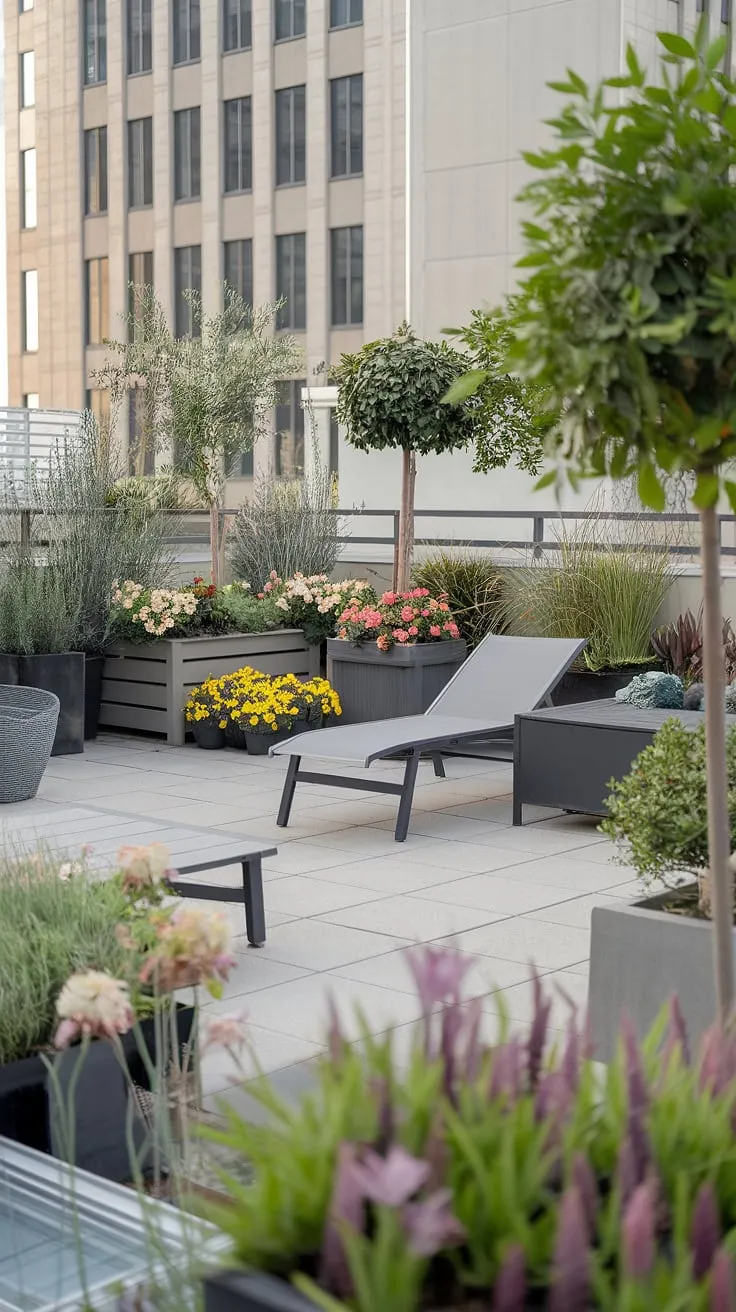 Transform your small terrace into an urban rooftop deck oasis. This rooftop garden design showcases how a small rooftop terrace can be a haven of tranquility, offering inspiring terrace lounge ideas and a beautiful rooftop flower garden. Perfect small terrace ideas for city living.