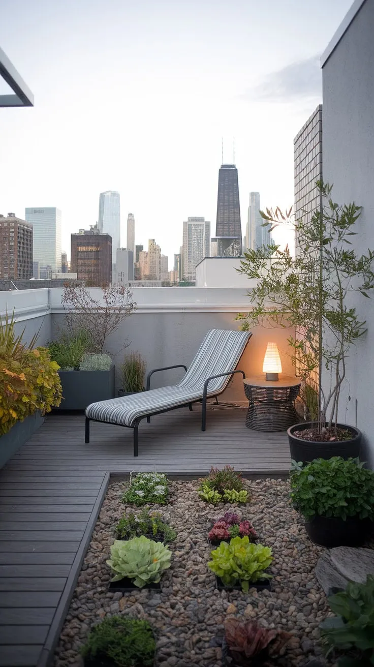Escape the city without leaving it. This small terrace ideas masterpiece proves that a small rooftop terrace can be a haven of tranquility. The rooftop garden design and thoughtfully placed plants create a vibrant rooftop flower garden, while the urban rooftop deck provides the perfect spot to unwind. Terrace lounge ideas are beautifully realized in this serene setting, offering a glimpse into the possibilities of small terrace ideas and rooftop patio ideas.