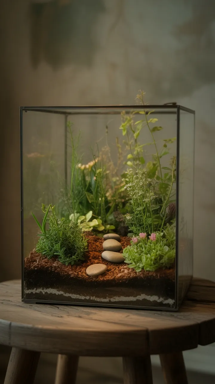 Glass-Bound Miniature Eden on a Rustic Table