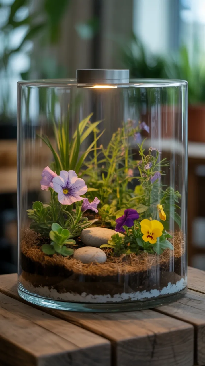 Enchanted Glass Terrarium Garden Bathed in Warm Light