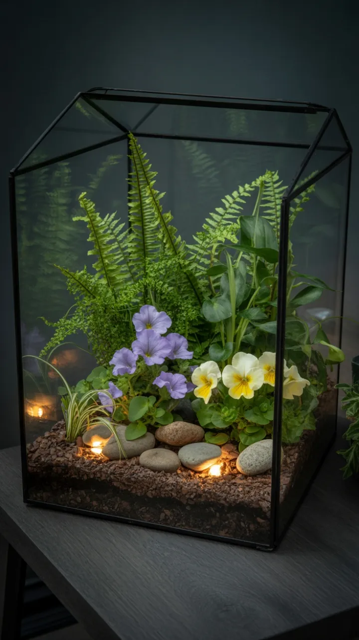 Luminous Miniature Garden in Frosted Glass
