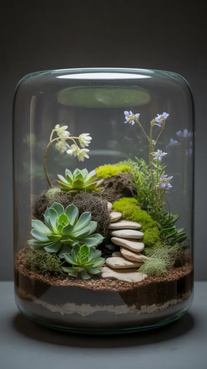 Sunlit Succulent Oasis in a Glass Cylinder