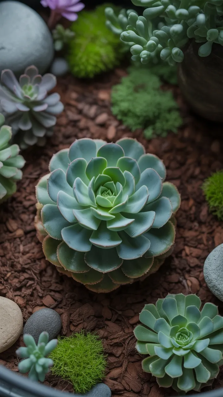 Tranquil Echeveria Rosette in a Miniature Moss Garden