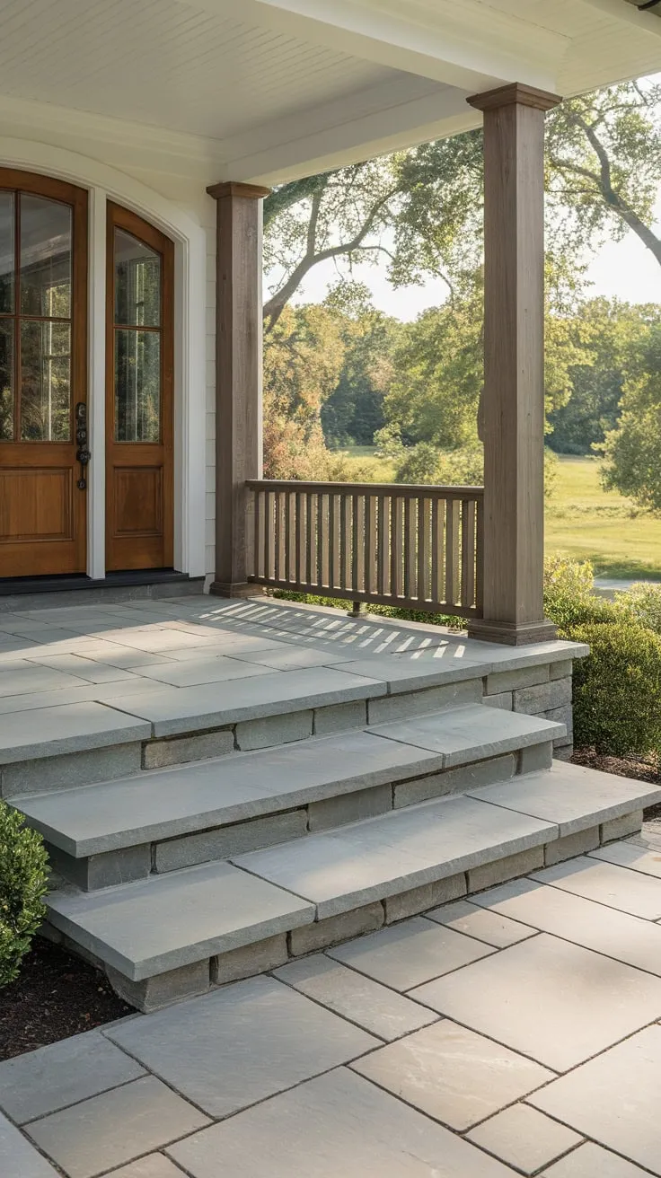 Charming Tiled Front Porch with Stone Steps