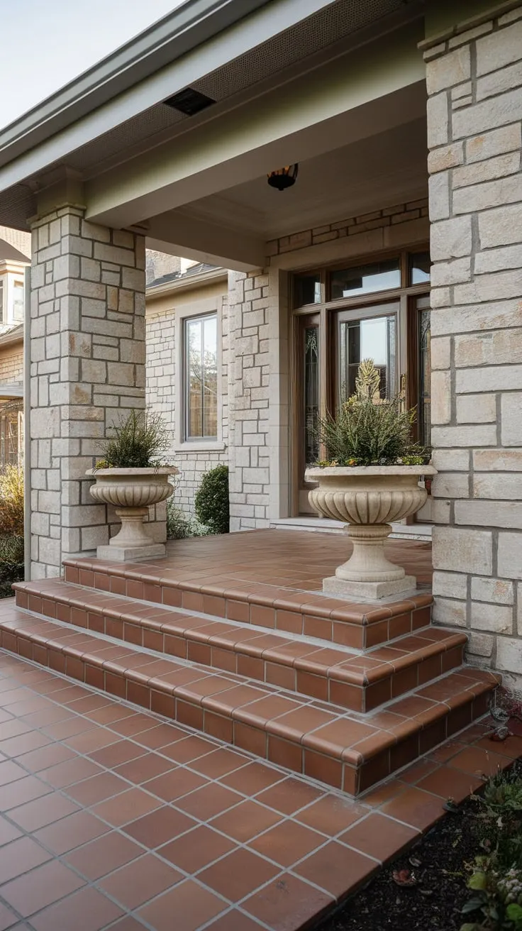 Inviting Stone Porch with Stylish Tile Flooring