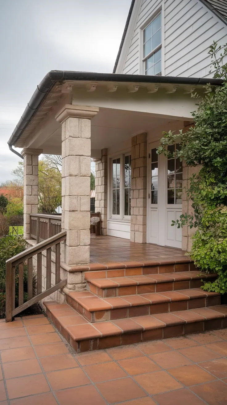 Charming Tiled Porch Entrance with Stone Steps