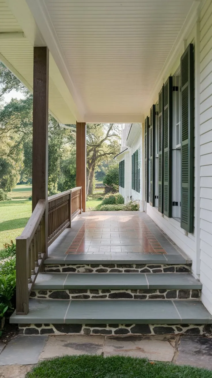 Inviting Entrance with Tile and Greenery