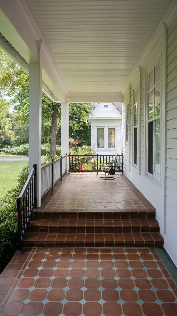 Charming Tiled Front Porch Oasis