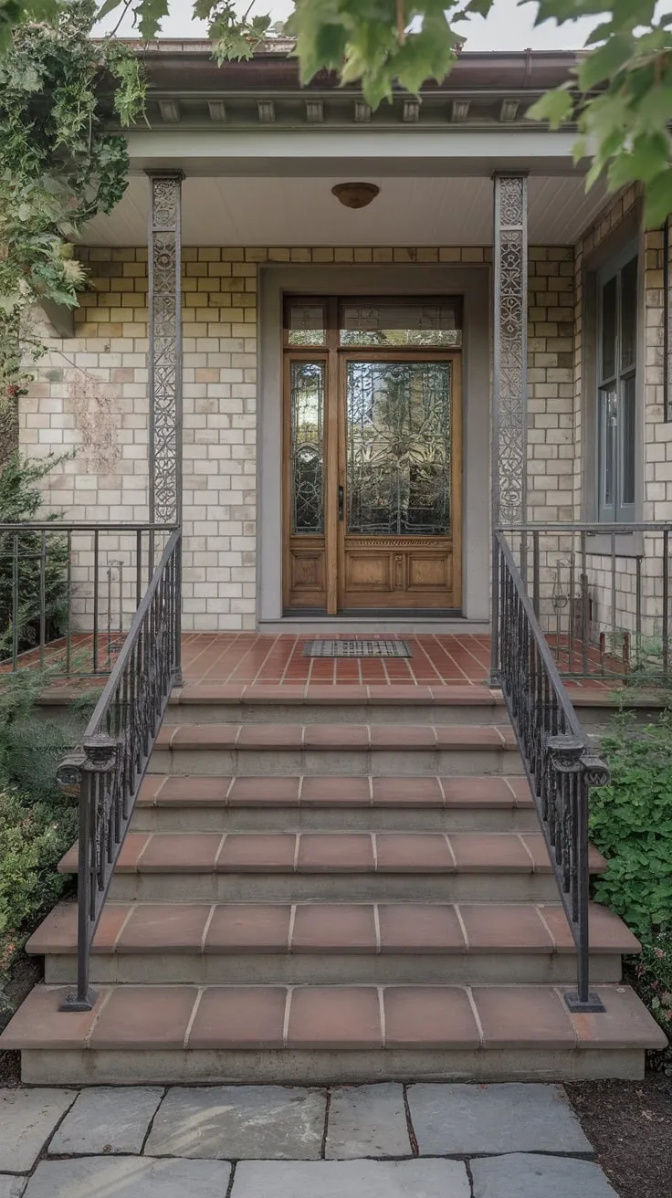 Elegant Entrance: Tile Porch Surrounded by Nature