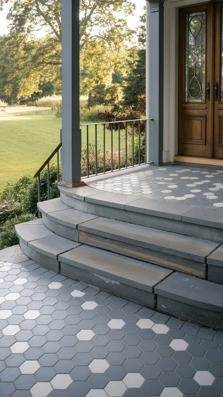 Charming Tiled Porch with Stone Steps