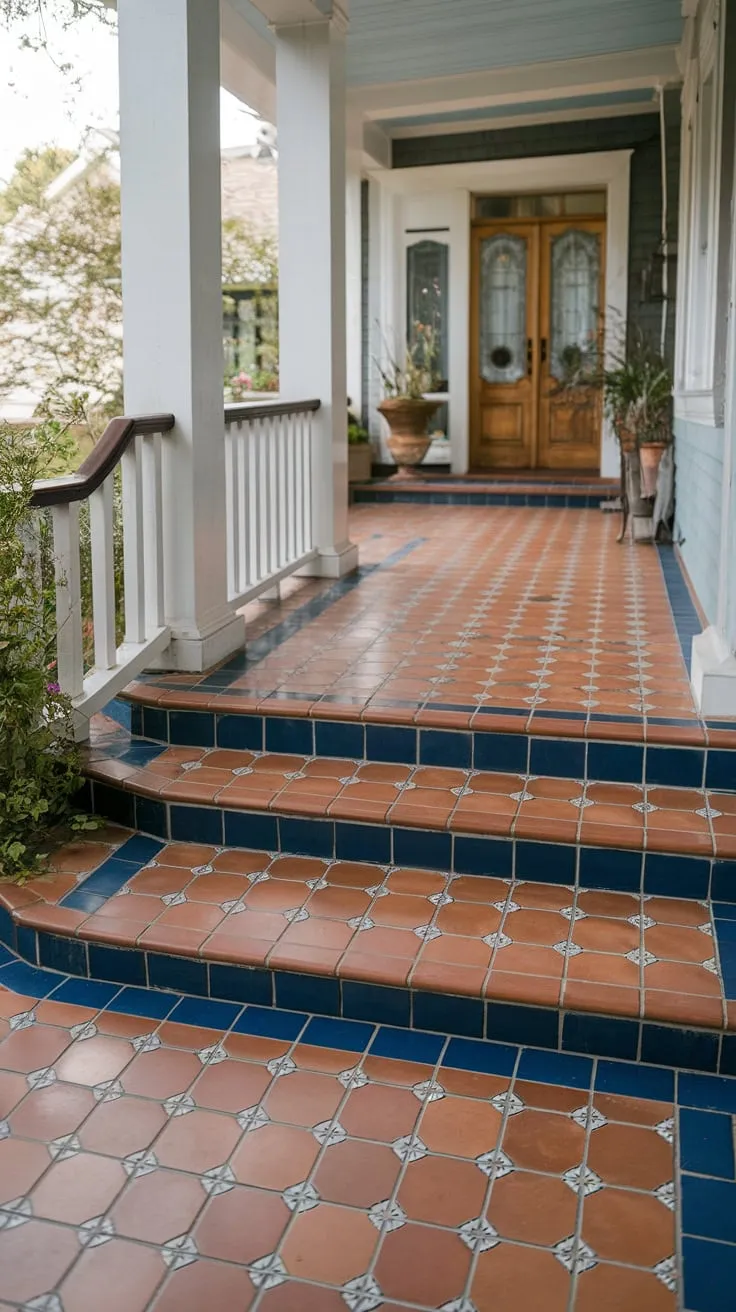 Charming Tiled Front Porch Entrance