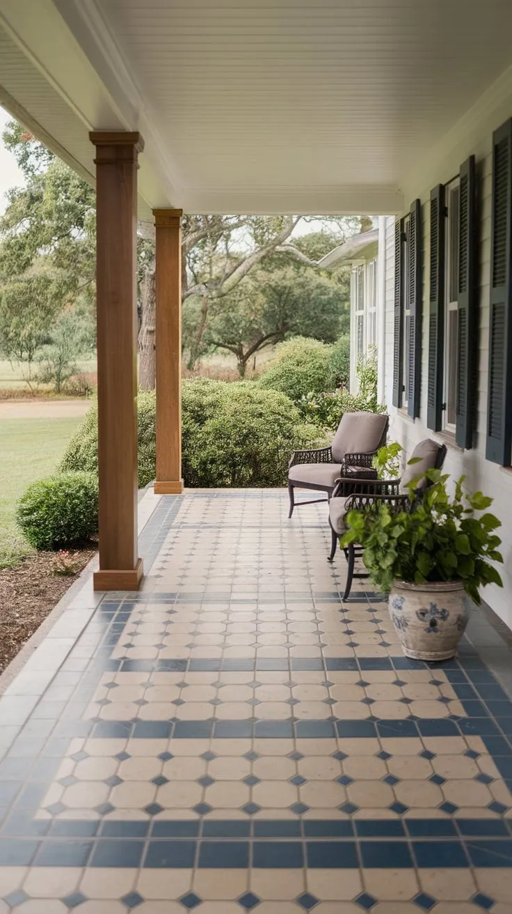 Charming Tiled Porch Oasis