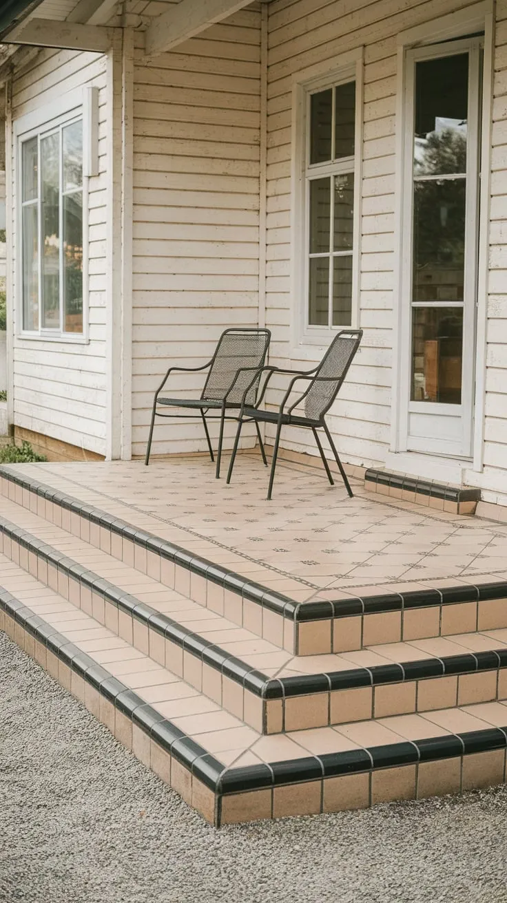 Charming Tiled Porch with Cozy Seating