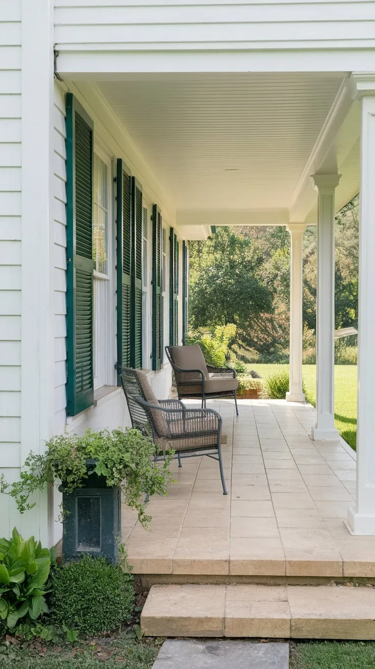 Cozy Front Porch with Greenery and Style