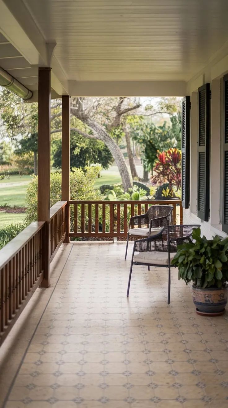 Charming Tiled Porch Oasis