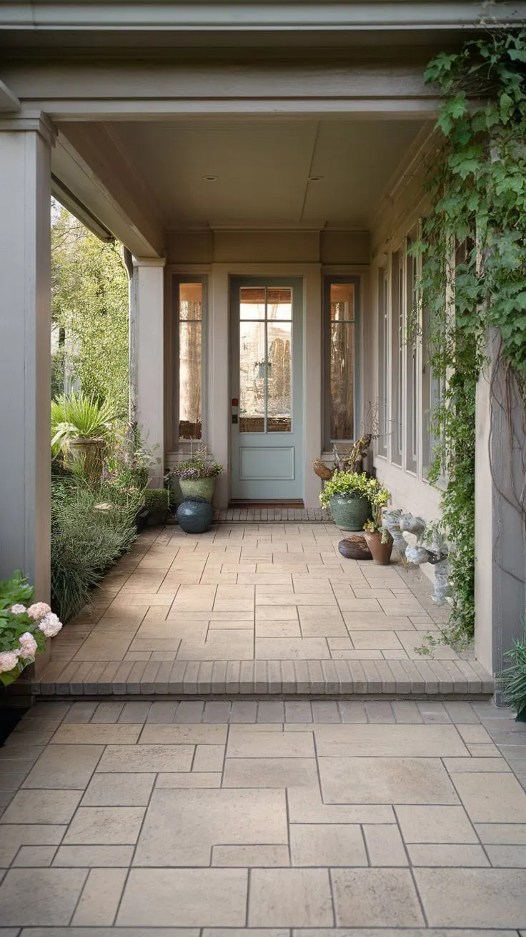 Charming Tiled Front Porch Oasis