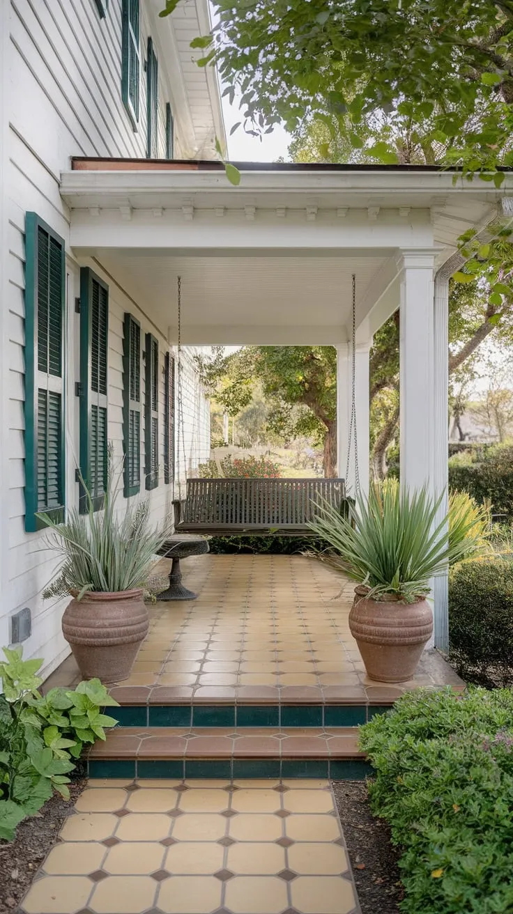 Charming Tiled Porch Oasis