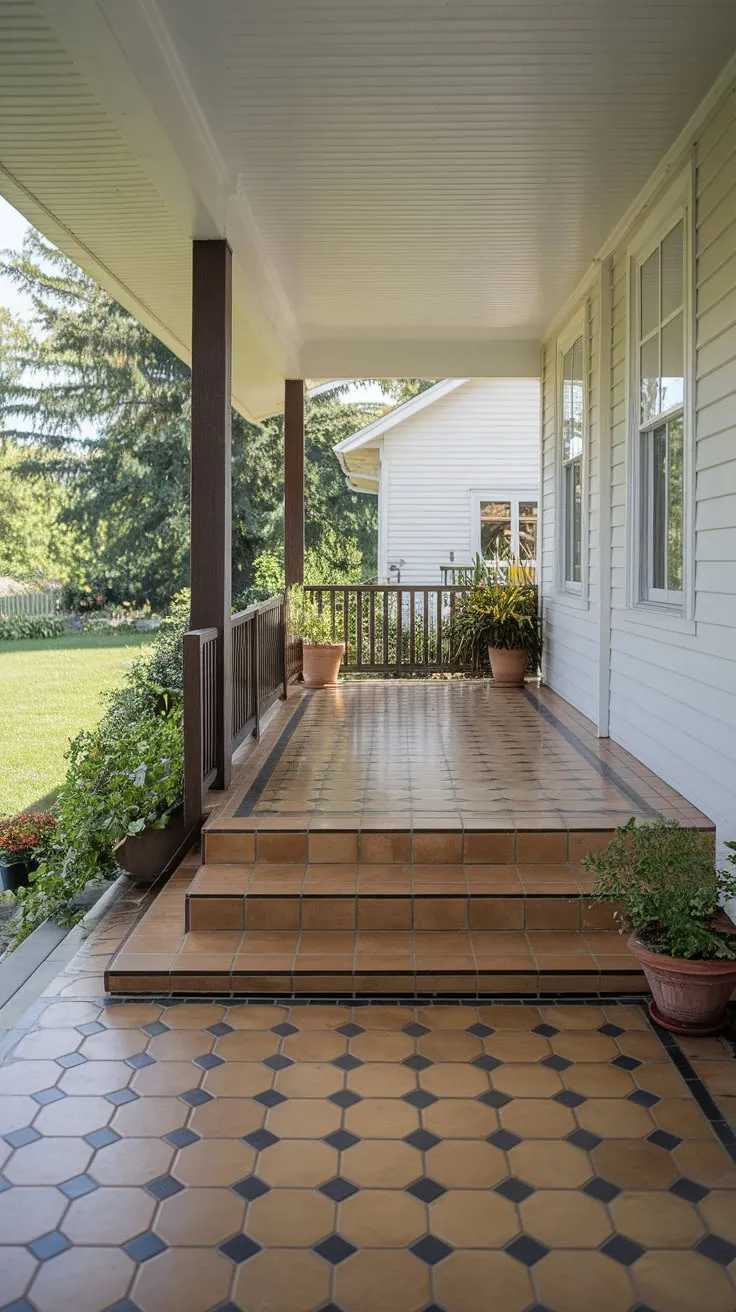 Charming Tiled Porch with Greenery