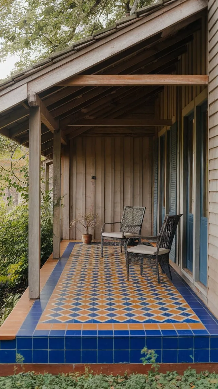 Vibrant Tiled Porch Retreat