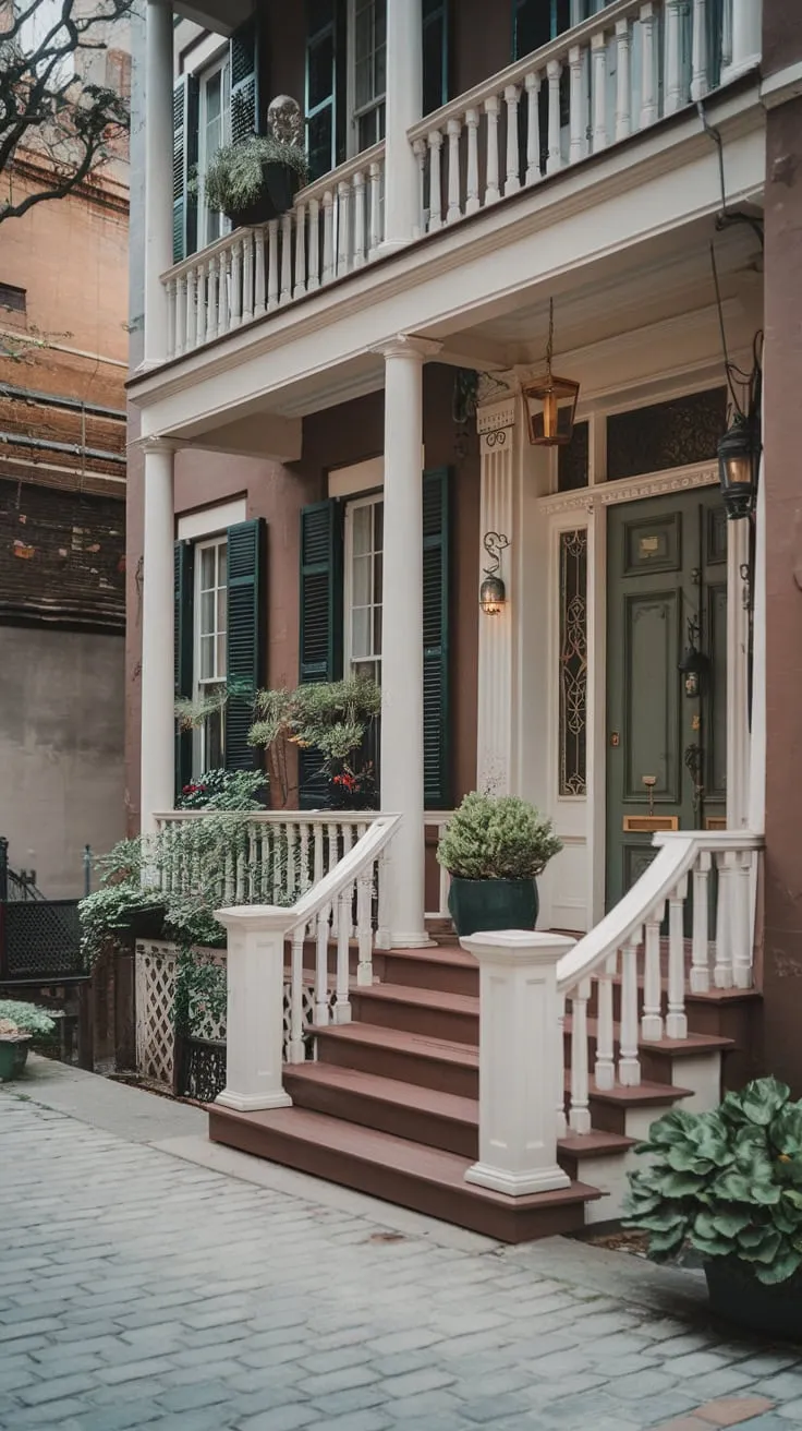 Serene Front Porch of a Timeless Townhouse