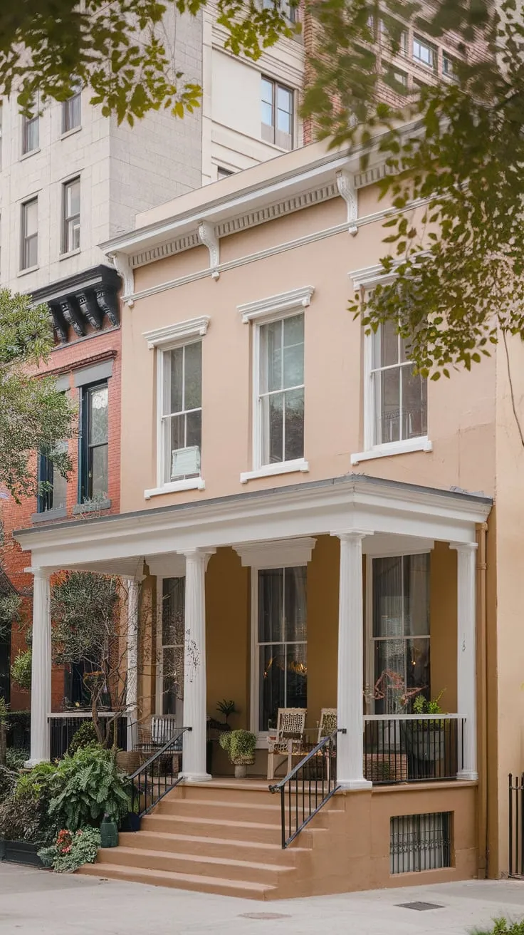 Elegant Townhouse Front Porch Surrounded by Nature and History