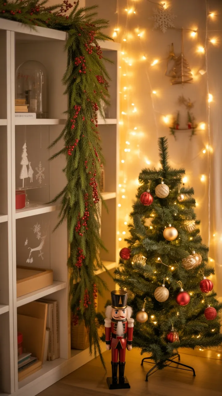 Cozy Christmas Corner of Twinkling Lights and Vintage Charm