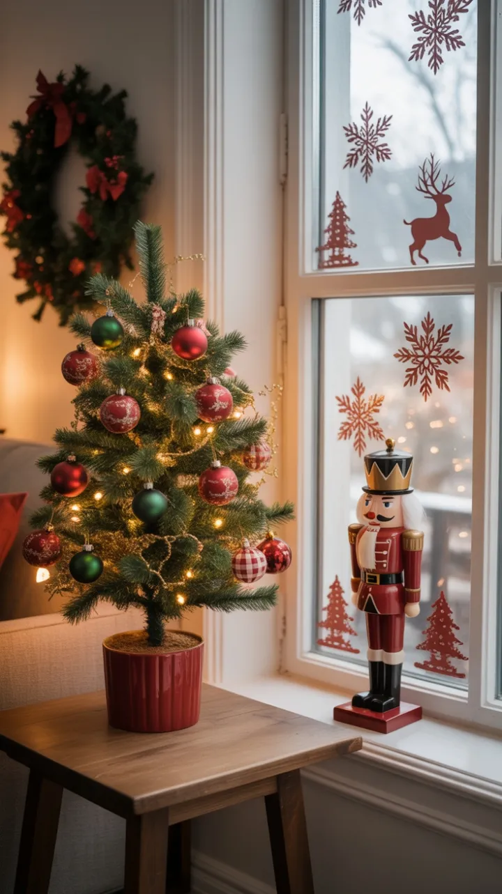 Cozy Nostalgic Christmas Corner with Mini Tree and Nutcracker