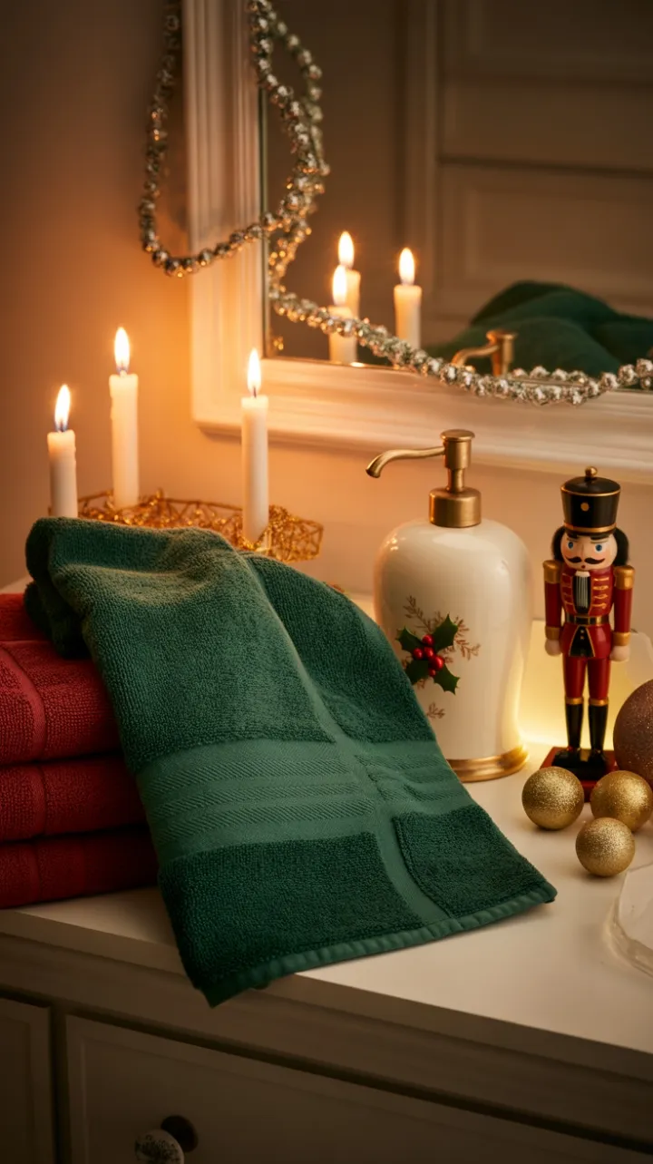Candlelit Christmas Bathroom in Emerald Crimson and Gold