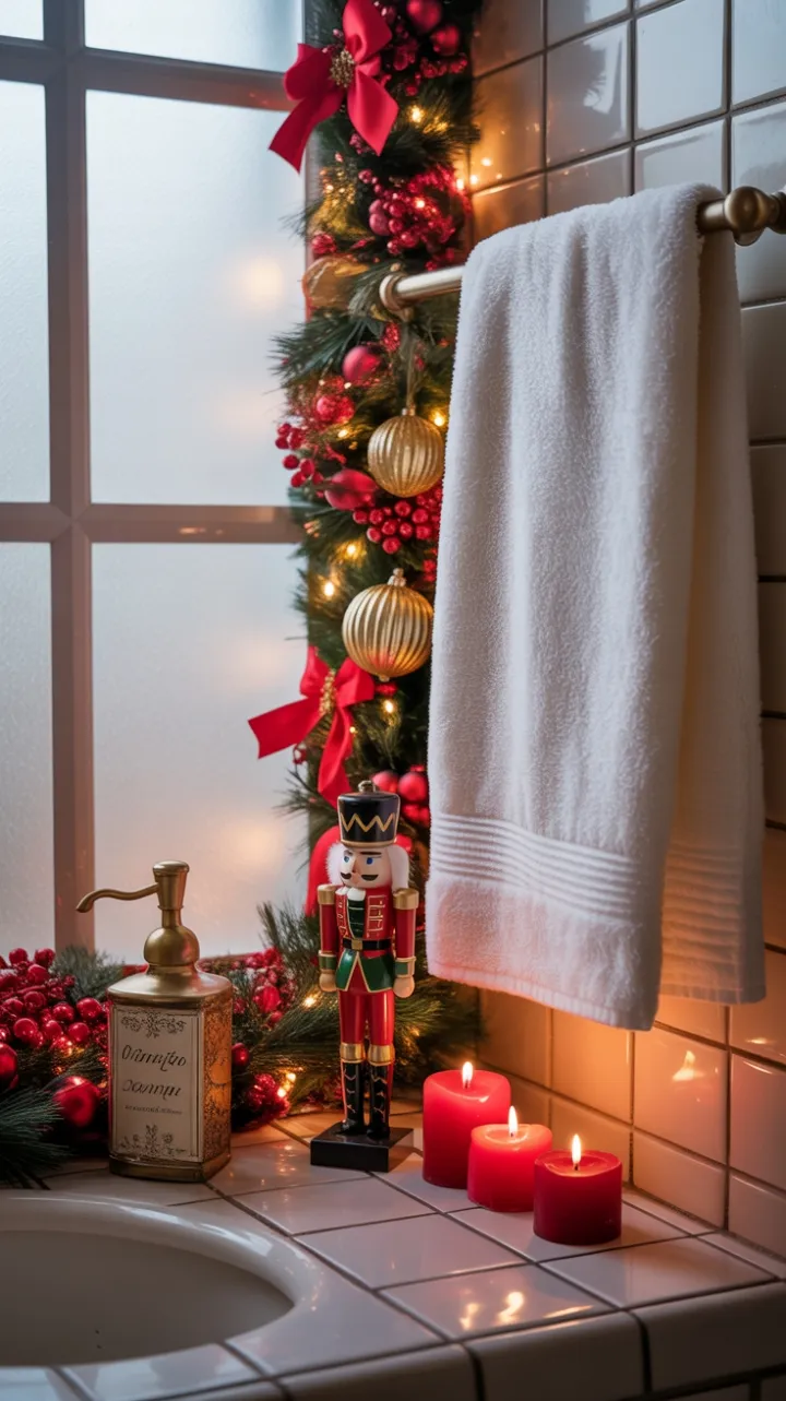 Warm Holiday Glow in a Vintage Christmas Bathroom