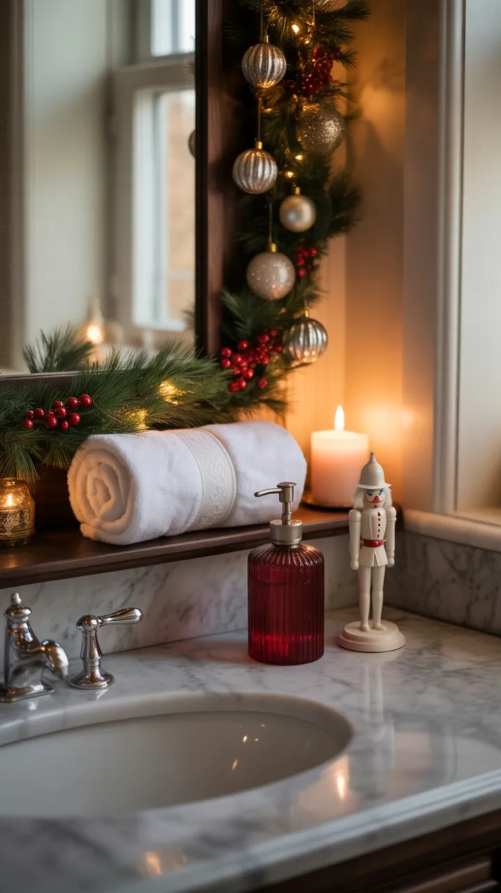 Serene Christmas Bathroom Bathed in Warm Holiday Glow