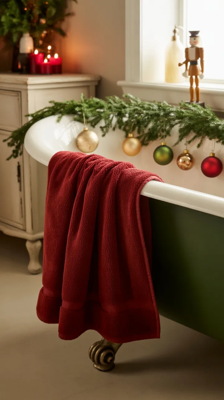 Cozy Vintage Christmas Bath with Clawfoot Tub