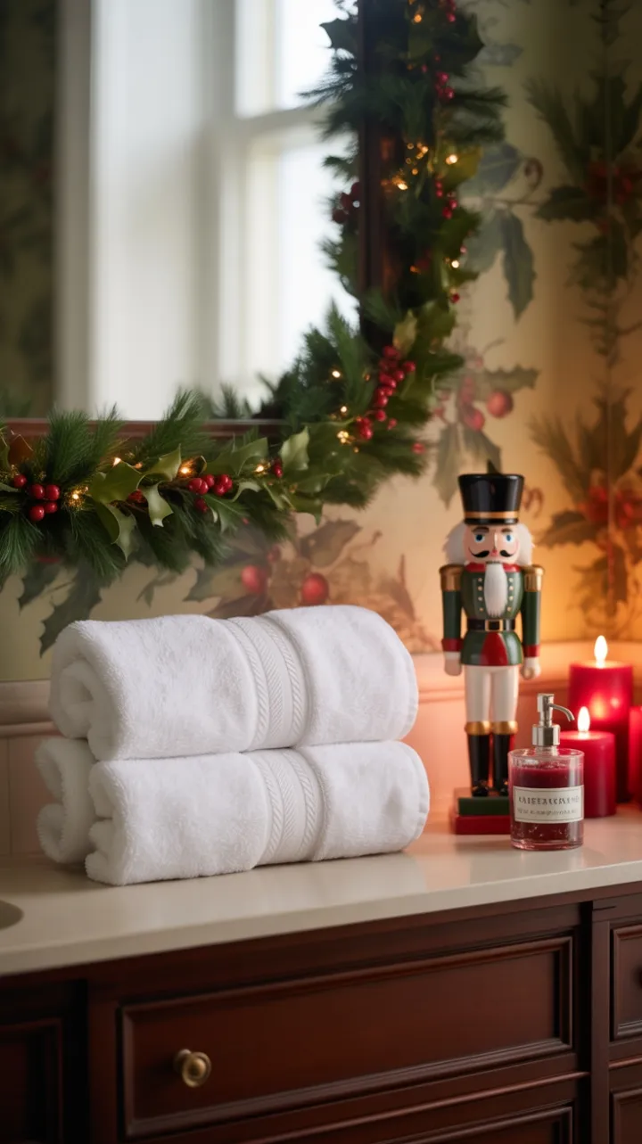 Classic Christmas Bathroom Dressed in Cranberry Glow