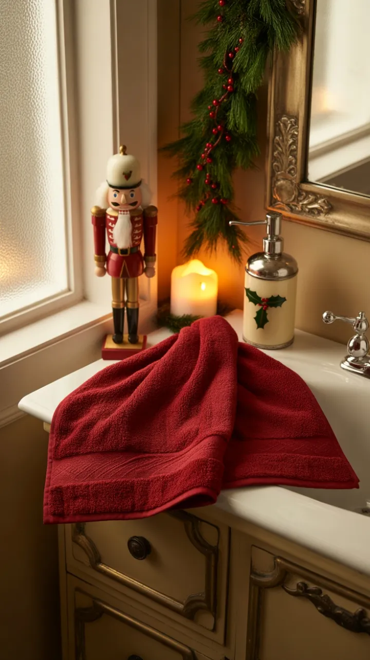 Warm Vintage Christmas Bathroom with Nutcracker and Holly