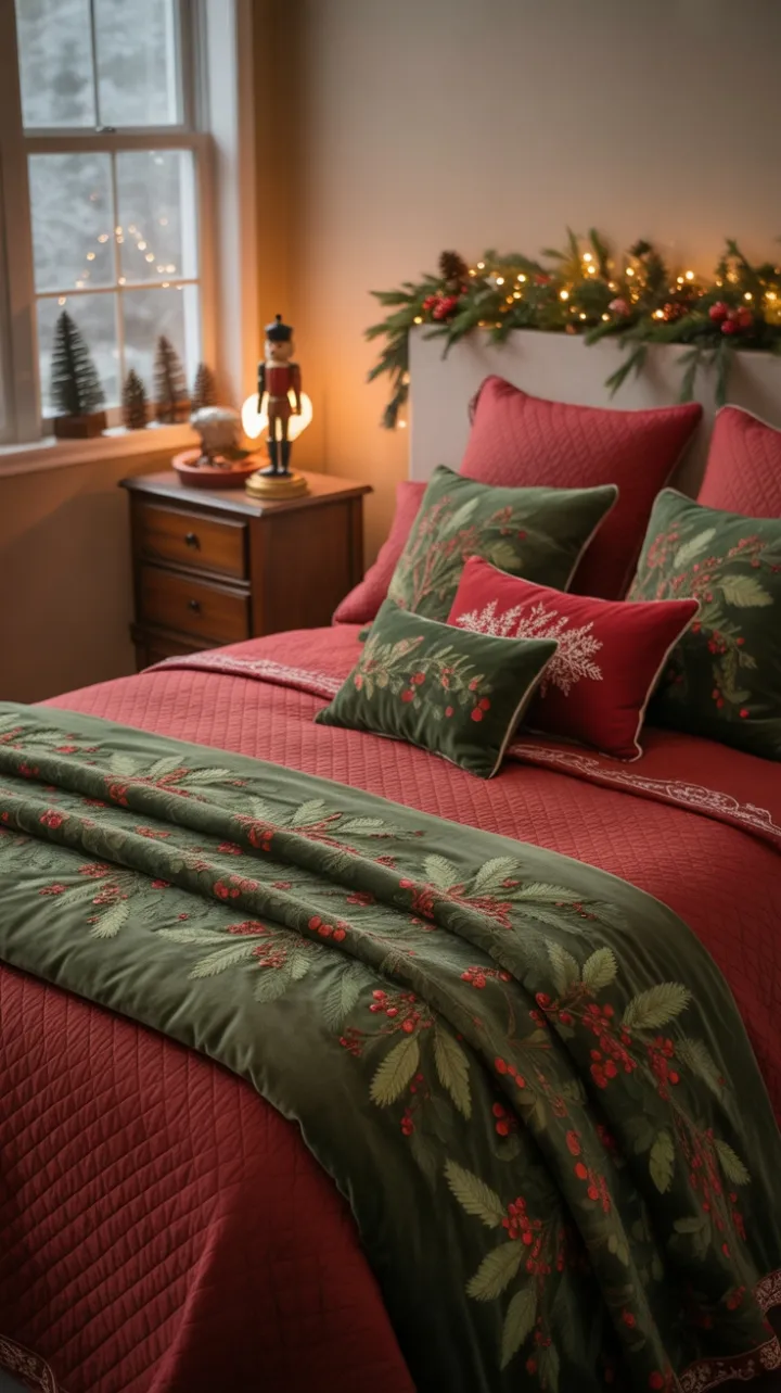 Fireside Christmas Bedroom Dressed in Holly and Light