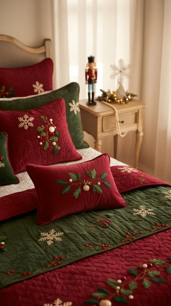 Crimson Quilts and Nutcracker Nights in a Timeless Christmas Bedroom