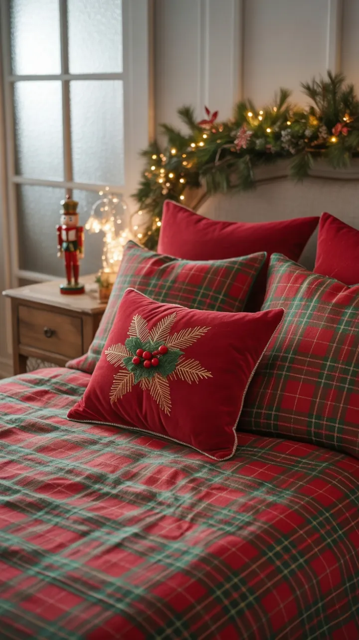 Tartan Dreams and Twinkling Lights in a Cozy Christmas Bedroom