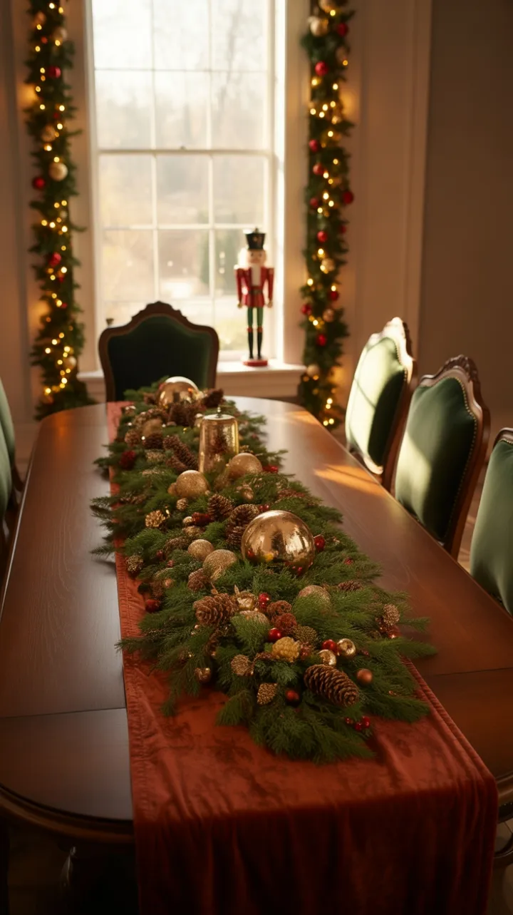Crimson Velvet Holiday Table Guarded by the Nutcracker