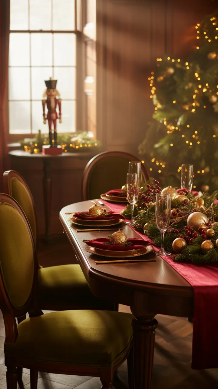 Timeless Christmas Table Dressed in Velvet, Pine, and Gold