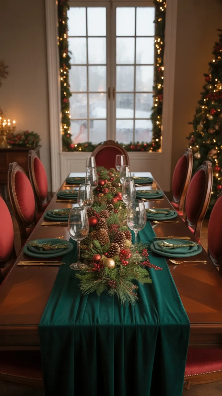 Emerald Velvet Holiday Table in Timeless Christmas Splendor