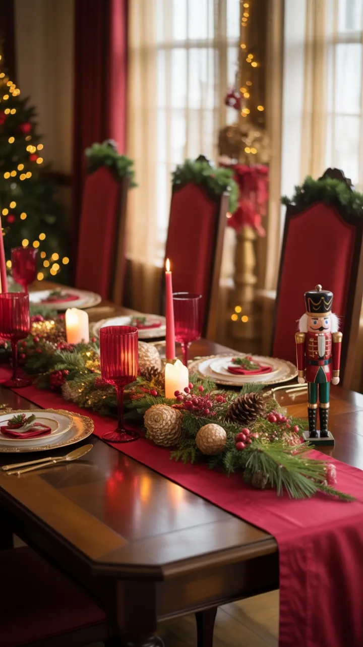 Mahogany Holiday Table Dressed in Candlelit Christmas Elegance