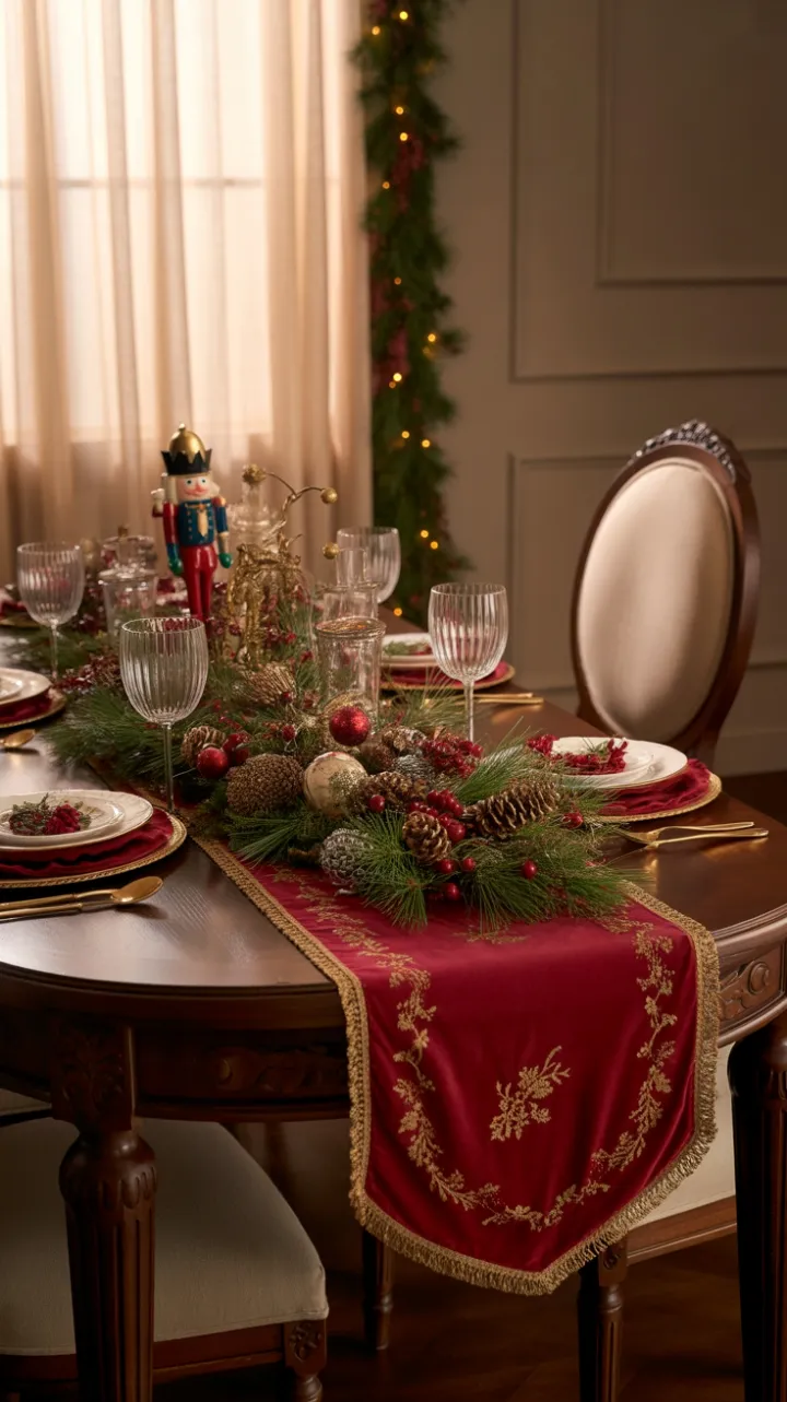 Velvet and Gold Christmas Table in Mahogany Splendor