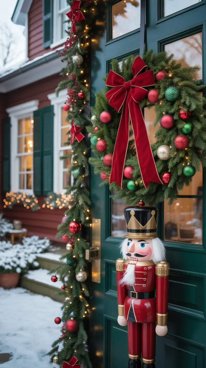 Wreath and Nutcracker Guard a Victorian Holiday Doorway