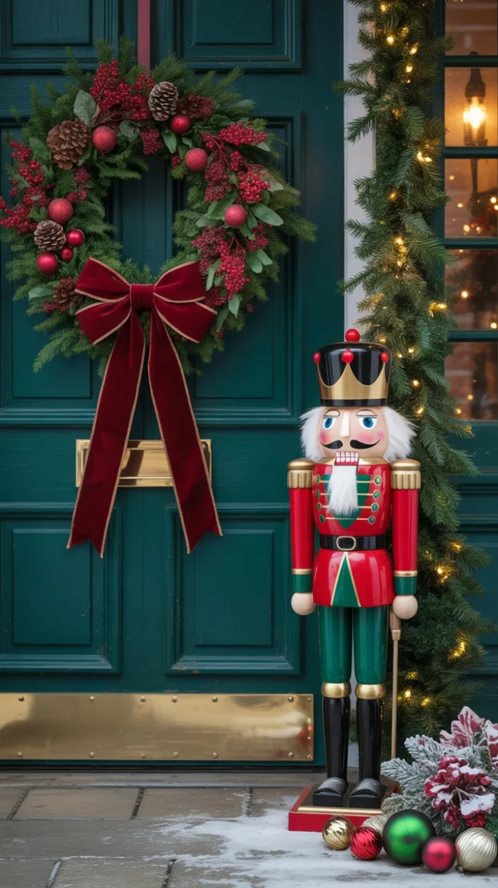 A Festive Welcome on a Snow-Dusted Porch