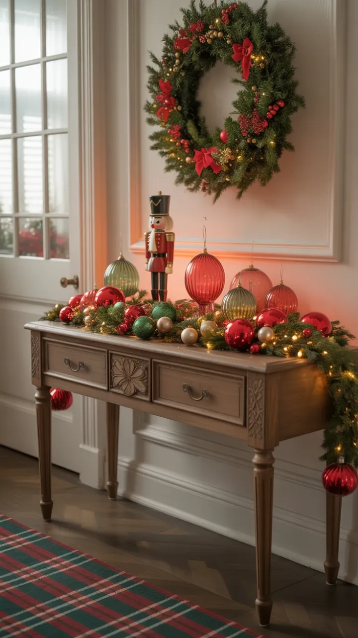 Cozy Christmas Entryway with Vintage Nutcracker and Lush Garland