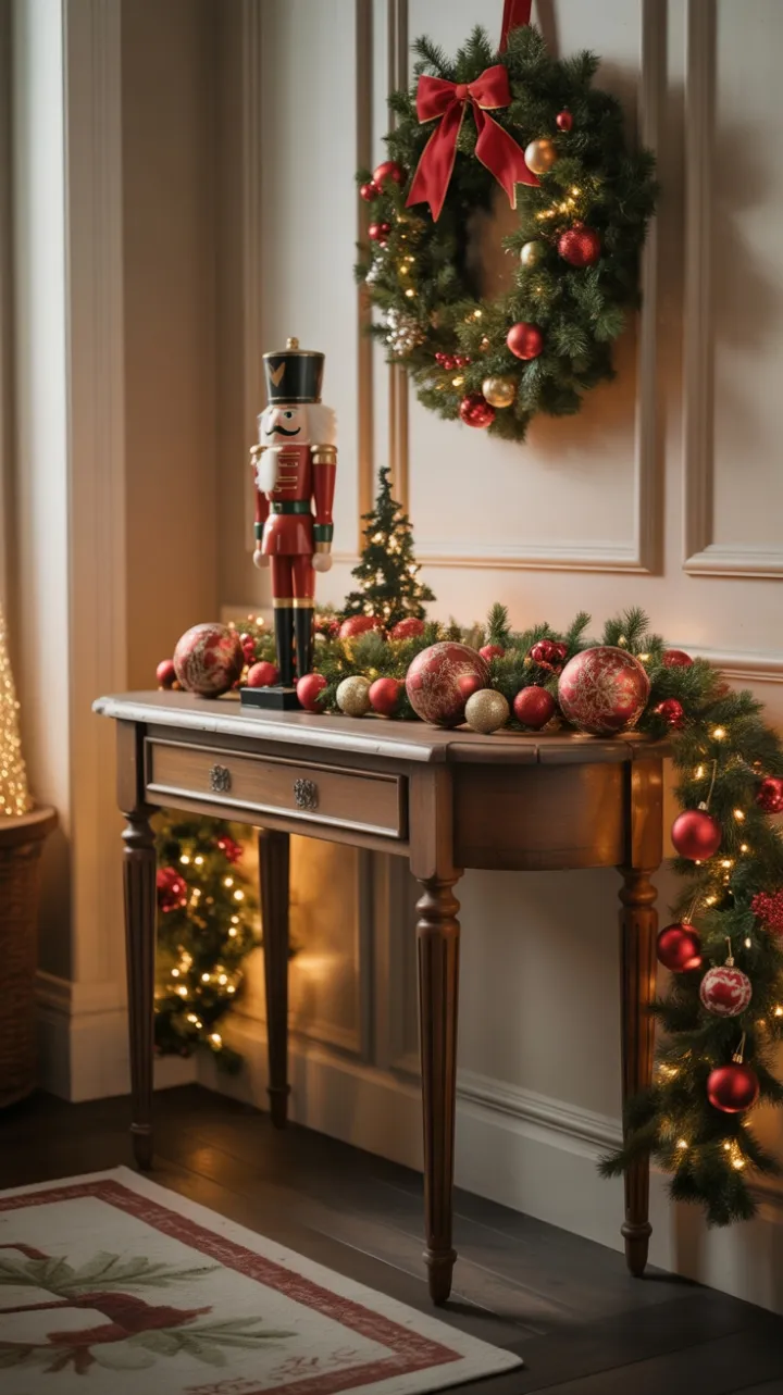 Warm Glow of a Vintage Console Dressed for Christmas