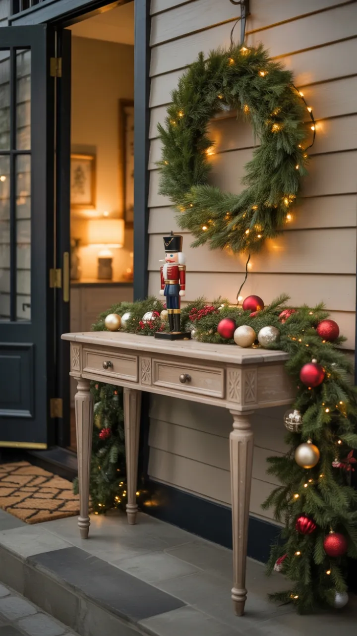 Nutcracker Welcome Under Twinkling Holiday Lights