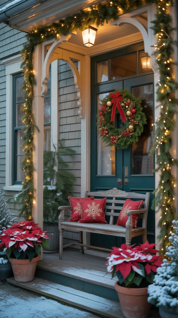 Victorian Front Porch Dressed in Christmas Glow
