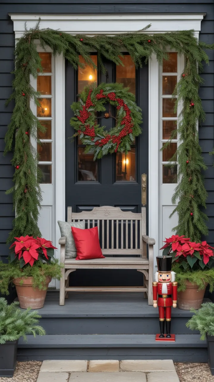Cozy Christmas Welcome on a Garlanded Front Porch